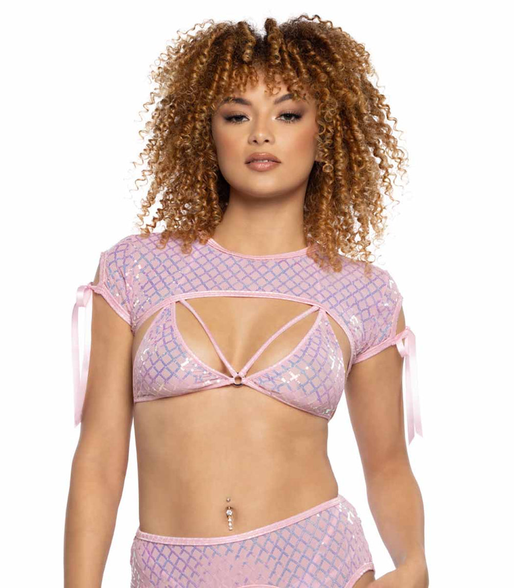 JV-JR123 Baby Pink Diamond Sequin Mesh Shrug Shrugs JValentine   