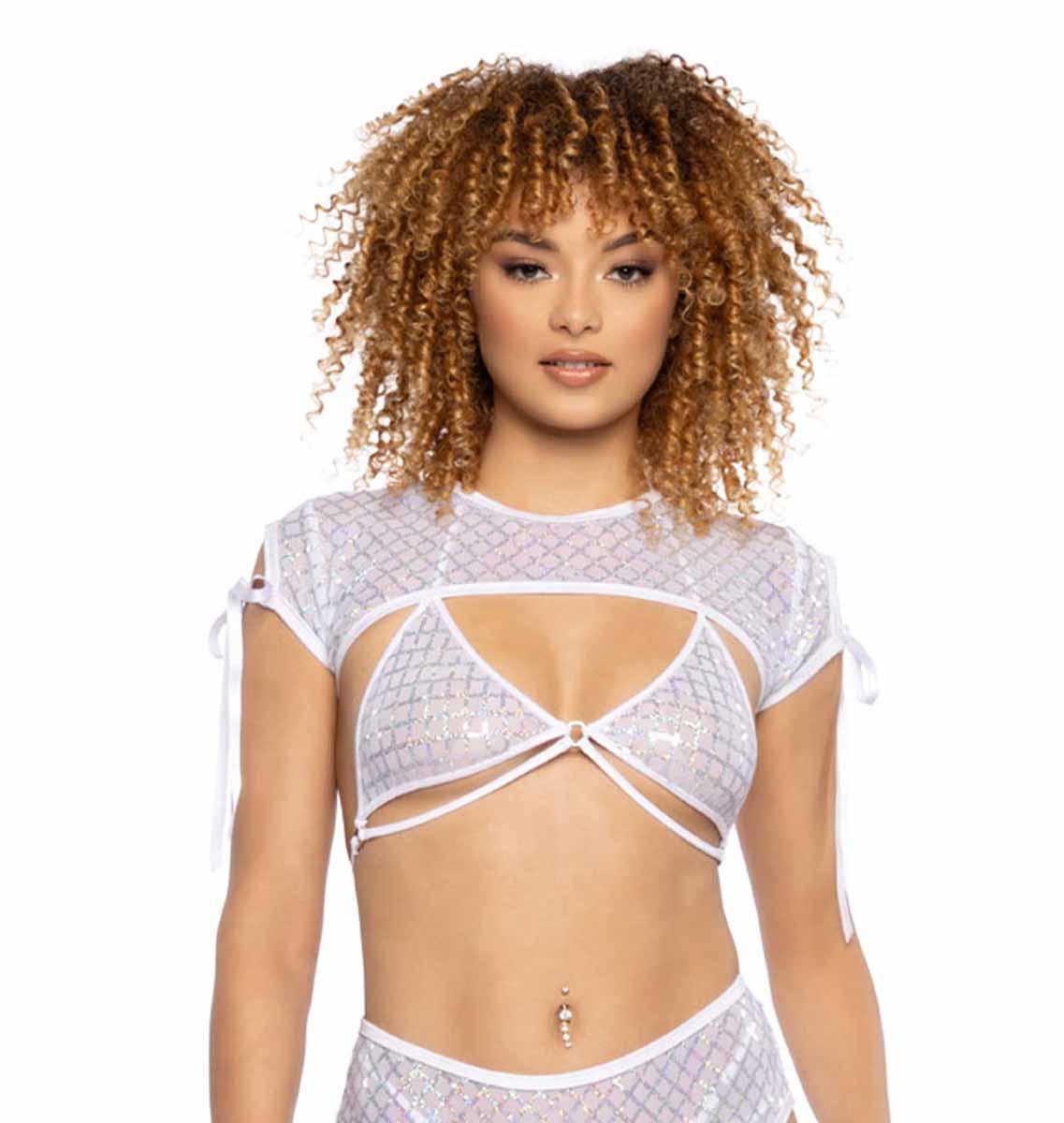 JV-JR123 White Diamond Sequin Mesh Shrug Shrugs JValentine   