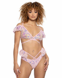 JV-JR129 Baby Pink Sequin Lace Ruffle Wrap Bottom Bottoms JValentine   