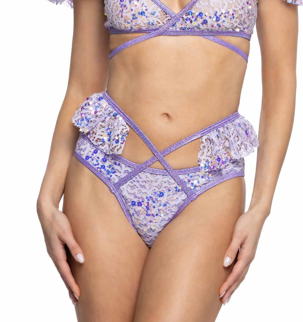 JV-JR129 Lavender Sequin Lace Ruffle Wrap Bottom Bottoms JValentine   