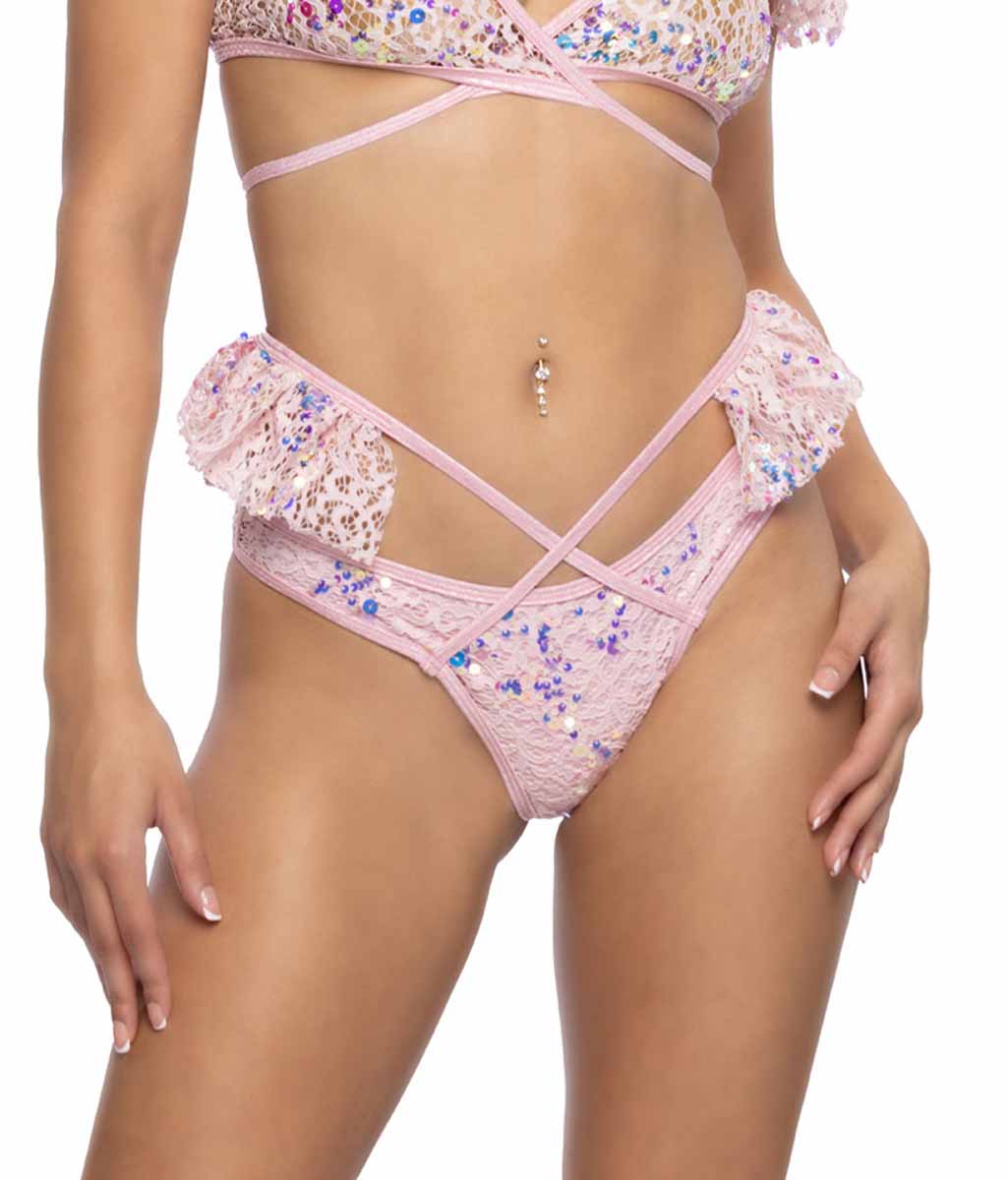 JV-JR129 Baby Pink Sequin Lace Ruffle Wrap Bottom Bottoms JValentine   