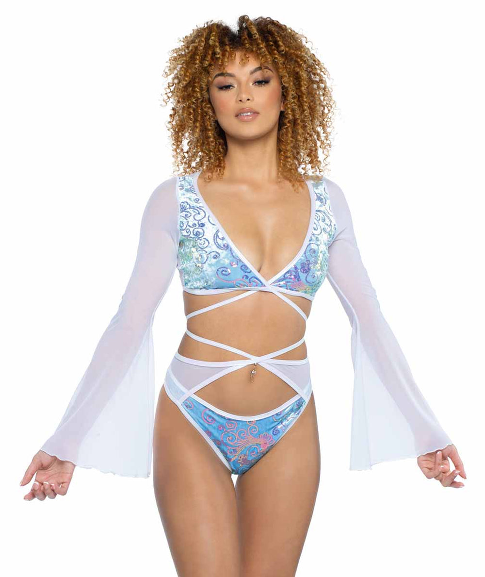 JV-JR133 Baby Blue Sequin Velvet & Mesh Wrap Top Ravewear Sets JValentine   