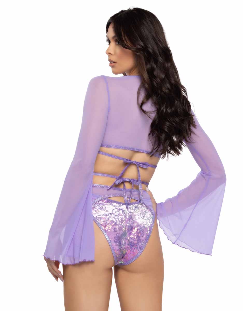 JV-JR133 Lavender Sequin Velvet & Mesh Wrap Top Ravewear Sets JValentine   