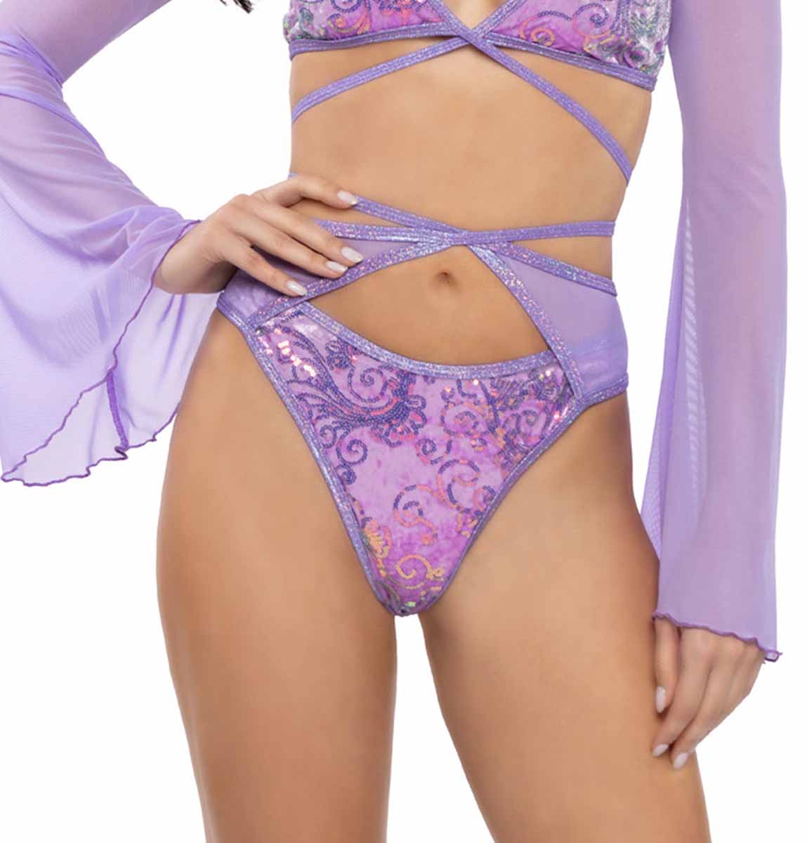 JV-JR134 Lavender Sequin Velvet & Mesh Wrap Bottom Ravewear Sets JValentine   