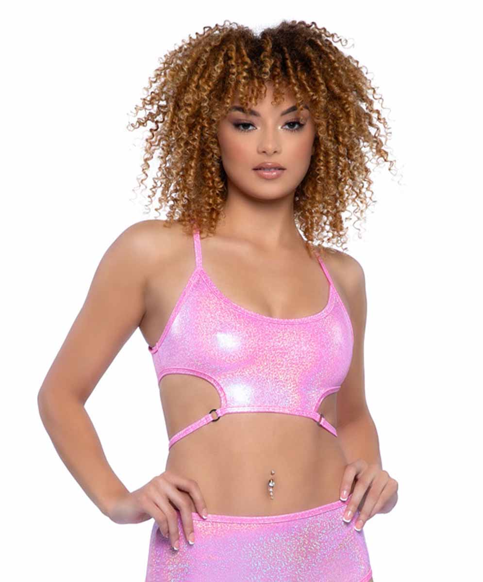 JV-JR139 Baby Pink Metallic Harness Top Tops JValentine   