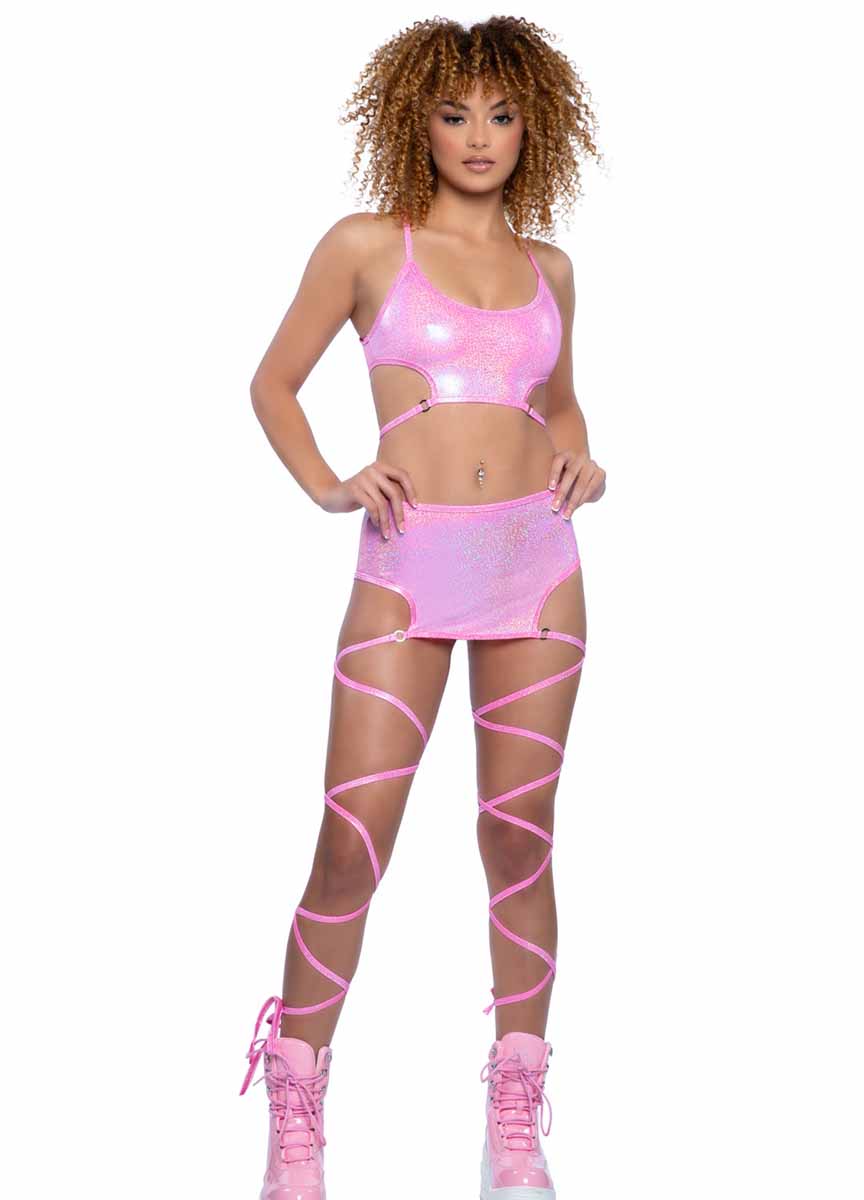 JV-JR140 Baby Pink Metallic Harness Wrap Skirt Bottoms JValentine   