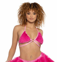 JV-JR146 Neon Pink Faux Fur Triangle Top Tops JValentine   