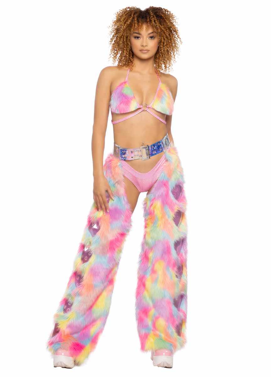 JV-JR147 Faux Fur Rainbow Heart Chaps Bottoms JValentine   