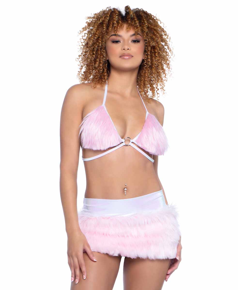 JV-JR149 Baby Pink Faux Fur Skirt Bottoms JValentine   