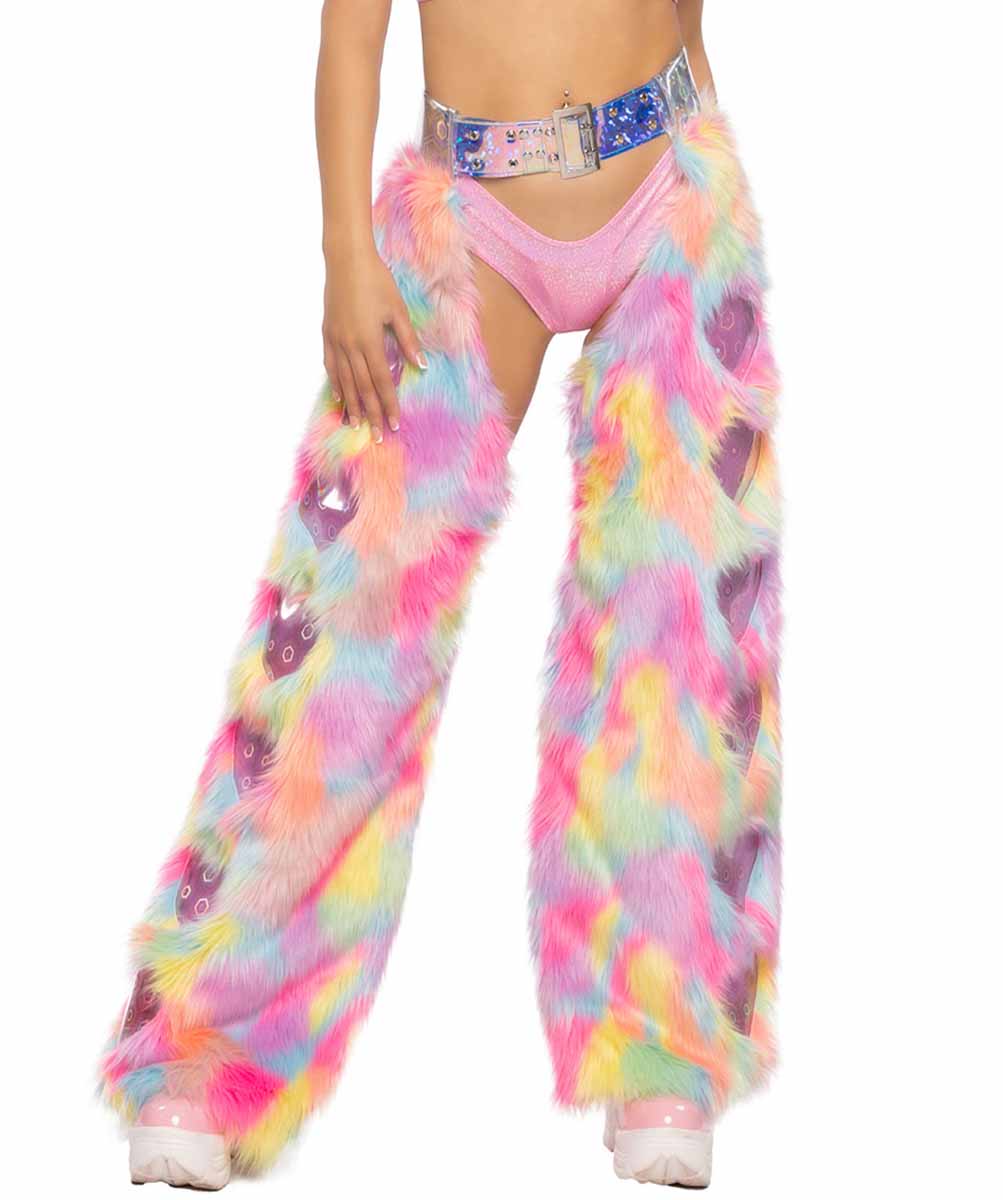 JV-JR147 Faux Fur Rainbow Heart Chaps Bottoms JValentine   