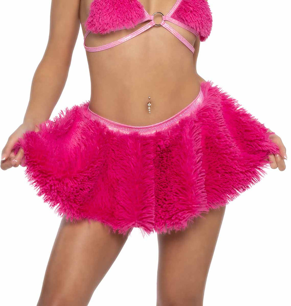 JV-JR148 Neon Pink Faux Fur Circle Skirt Bottoms JValentine   