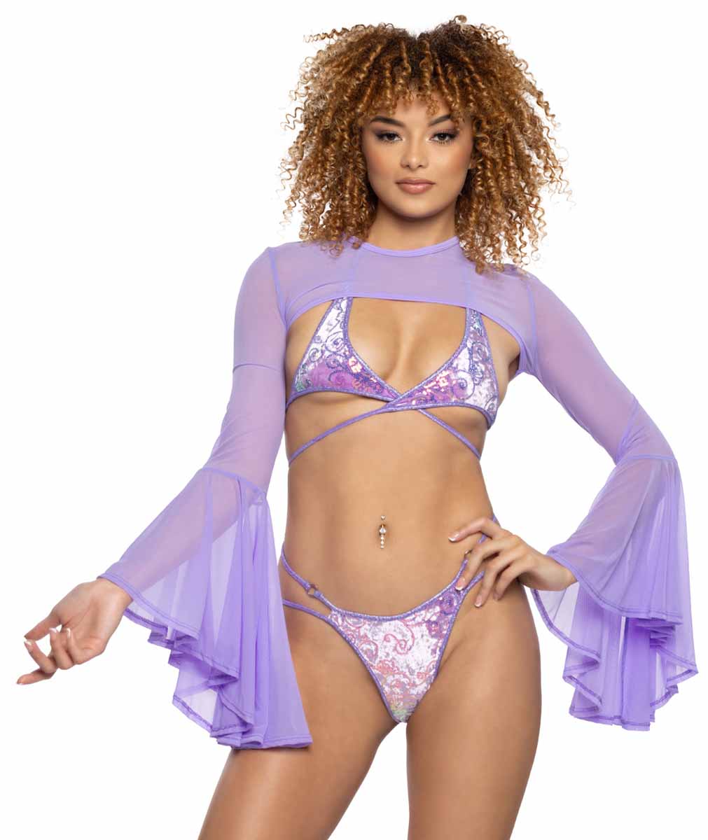 JV-FS189 Lavender Mesh Bell-Sleeve Shrug Shrugs JValentine   